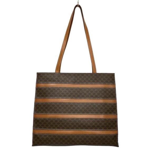 Auth CELINE Macadam Dark Brown Brown PVC Leather Shoulder Bag - Picture 1 of 9